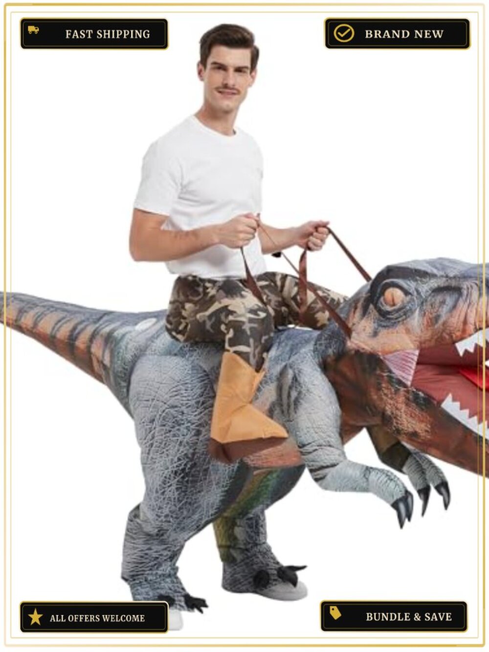 Inflatable Dinosaur Costume Adult Blow Up Halloween T-Rex Suit